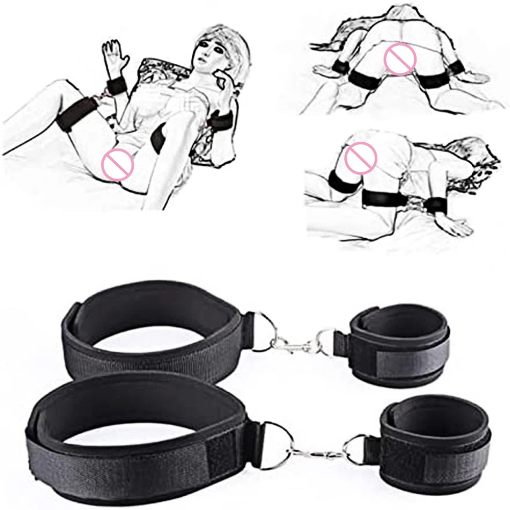BDSM Neck to Wrist Restraints Bondage Set Adjustable Bondage Set Bed SM Games Play Sex Toys for Women Couples ﻿Adult Goods 18+