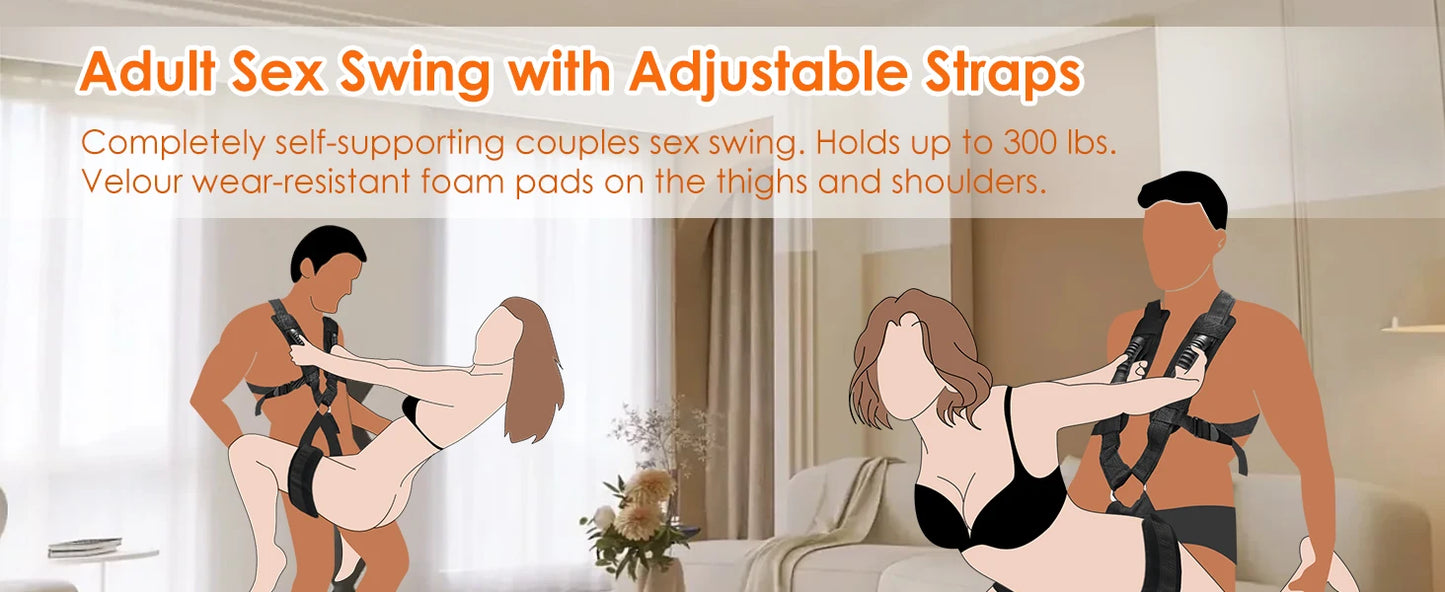 BDSM Bondage Love Slings for Couples Sex Swing Set with Adjustable Strap Adult Sex Toy Soft Plush Padding Mat Sex Restraints Toy