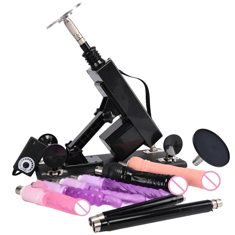 Sex Machine Female Masturbation Pumping Gun with Dildos，More Attachments ,Vibrator Adjustable Speed Love Machine for Couple