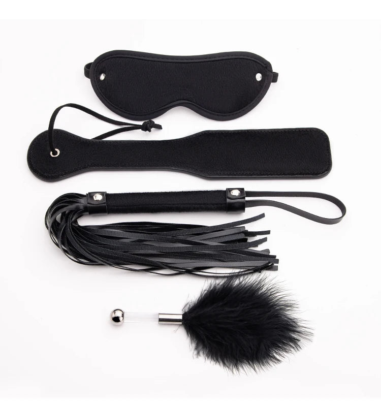 4Pcs Bondage Set BDSM Kits Eye Mask Whip Spanking Paddle Feather Stick Sex Adult Games Erotic Sex Toys For Women Couples