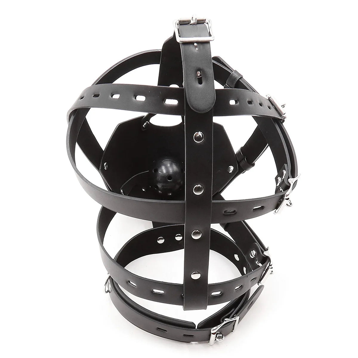 BDSM Leather Head Harness Oral Mouth Ball Restraint Hood Mouth Strap Bondage Gag Half Face Mask for Couple SM Slave Roleplay