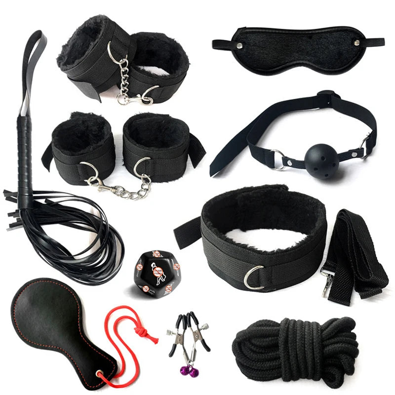 Bdsm Set Kits Adult Sex Toys Nylon Bondage for Women Couples Men Handcuffs Collar Nipple Clamps Whip Spanking Exotic Accessories