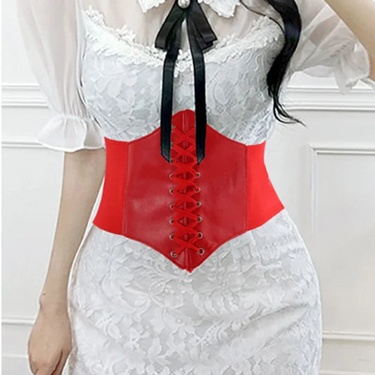 Adjustable Wide High-Waist Faux Leather Corset Belt
