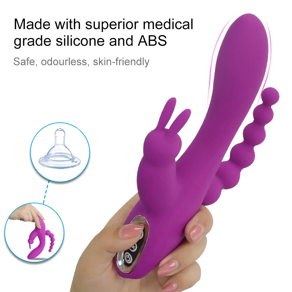 12 Modes G Spot Rabbit Vibrator Clitoral Stimulator Anal Triple Curve Massager Anal Beads Sex Toys For Women Couples Dildo