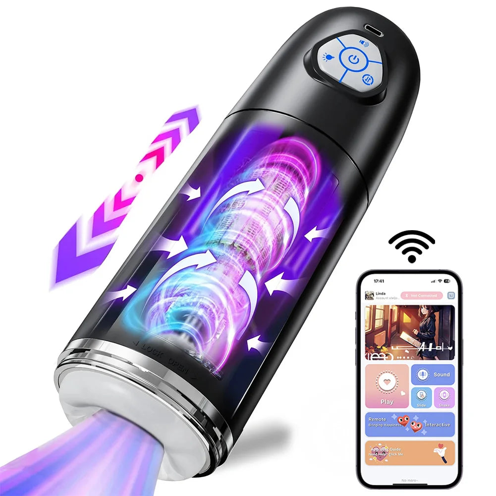 Automatic Male Masturbator Penis Pump With 10 Rotating Thrusting Modes Blowjob Pocket Pussy Sex Machine Adult Toy Male Vibrator