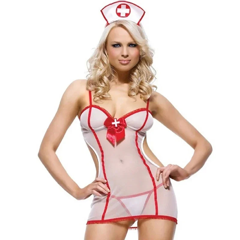 Lingerie Women's Sexy Lingerie Nurse Cosplay Uniform Costume Costume Teddy Babydoll Exotic Costume Sexy Cosplay  Maids Outfit