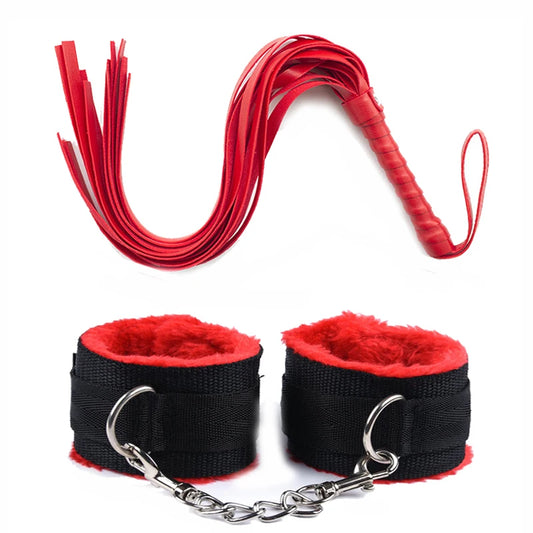 Couples Adults Games 44cm PU Leather Whip Flogger Plush Nylon Plush Sex Handcuffs Bondage Slave Exotic Accessories Toys