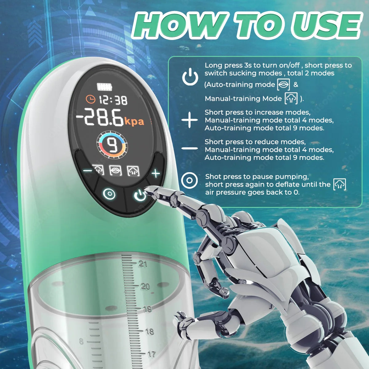 Penis Pump Male Sex Toys Electric Vacuum IPX7 Waterproof LCD Display 4 Pressure Levels 9 Suction Training Penis Extender Bigger