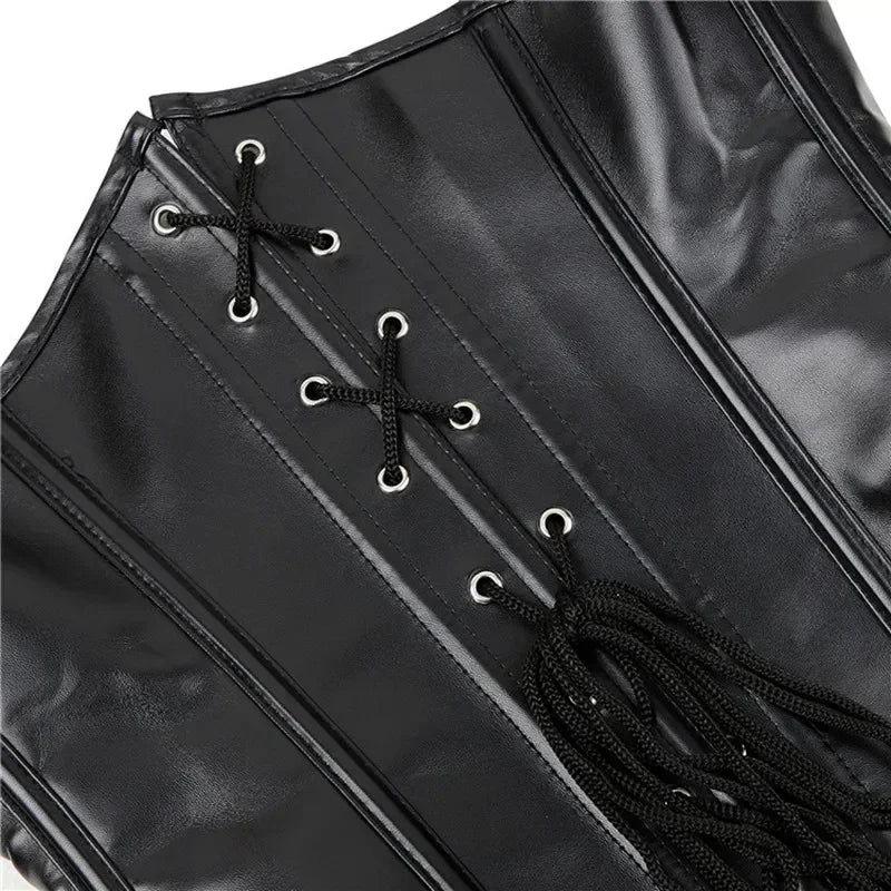 Leather Corset Top With Straps Women Gothic Underbust Waist Cincher Bustier Vest Steampunk Corselet Plus Size Sexy Korset
