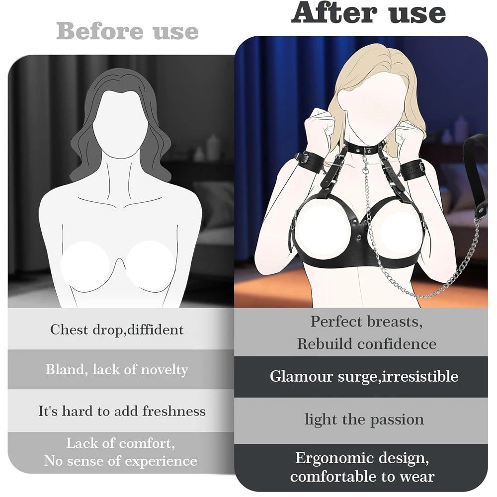 BDSM Handcuffs and Restraints Set, Bondage Kit for Couples with Leather Cuffs, Straps, Beginner Bondage Toys for Role Play