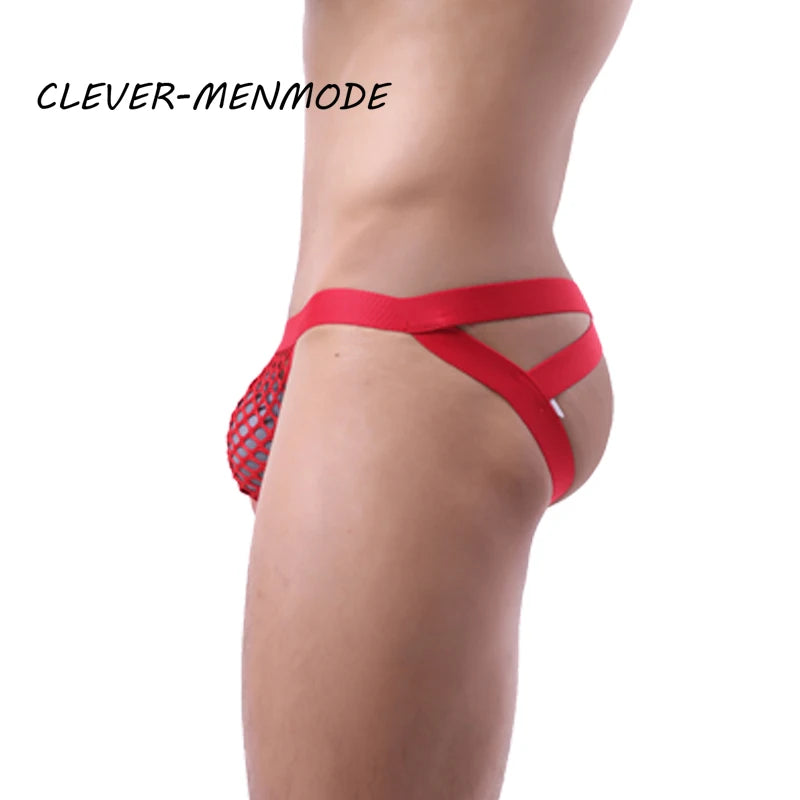 BDSM G-String T-Back Jockstrap Men Fashion Transparent Panties Sexy Fishnet Hip-Baring Thong Low Rise Mesh See-Through Lingerie
