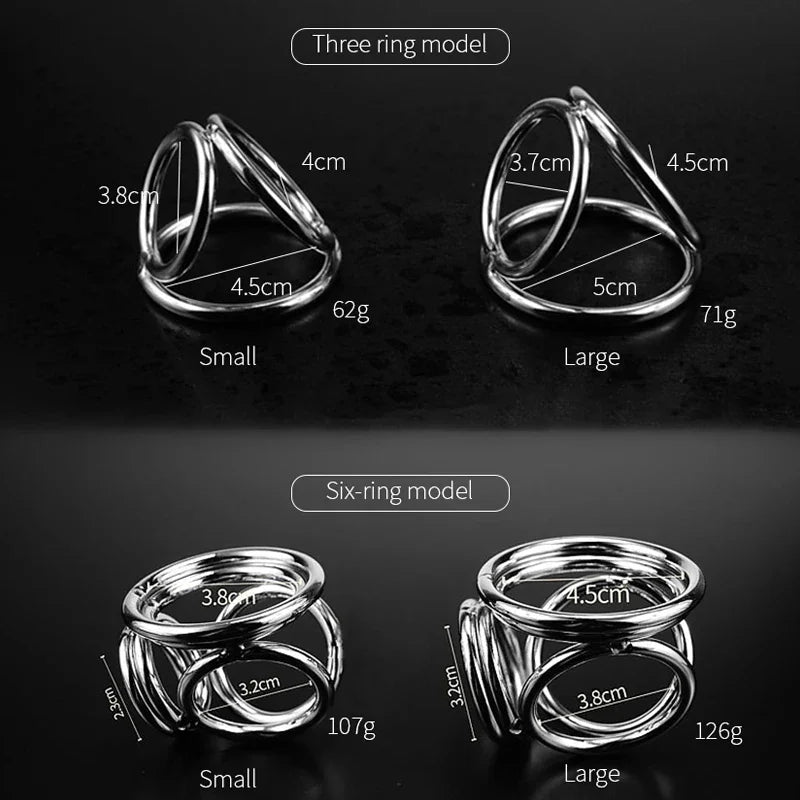 Male Penis Ring with tri-ring Metal Scrotal Restraints BDSM Cock Ring Urethral Ring Delay Ring Adult Sex Toy for Men