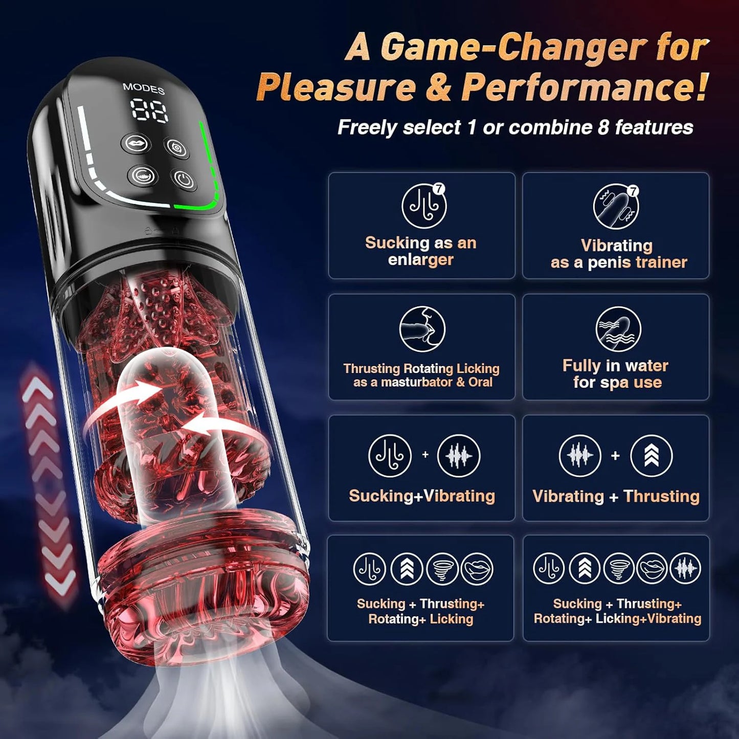 LCD Penis Pump Pocket Pussy Male Masturbator Vacuum Pump Thrusting Rotating Vibrating Sucking 3D Stroker Sex Toys for Man