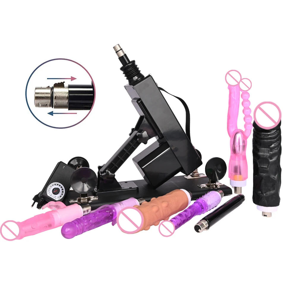 Sex Machine Female Masturbation Pumping Gun with Dildos，More Attachments ,Vibrator Adjustable Speed Love Machine for Couple