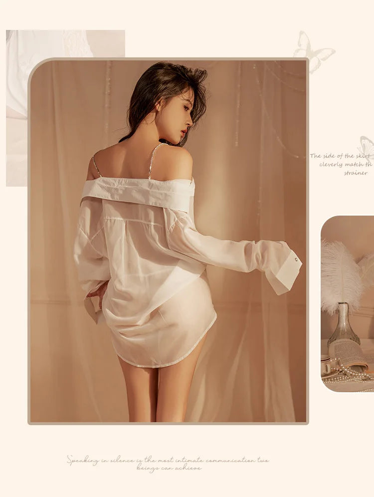 Lingeries Sexy Femme Secretariat White Shirt Large Transparent Office Girl Sexy Lingerie Erotic Woman Cosplay Role Play Outfit