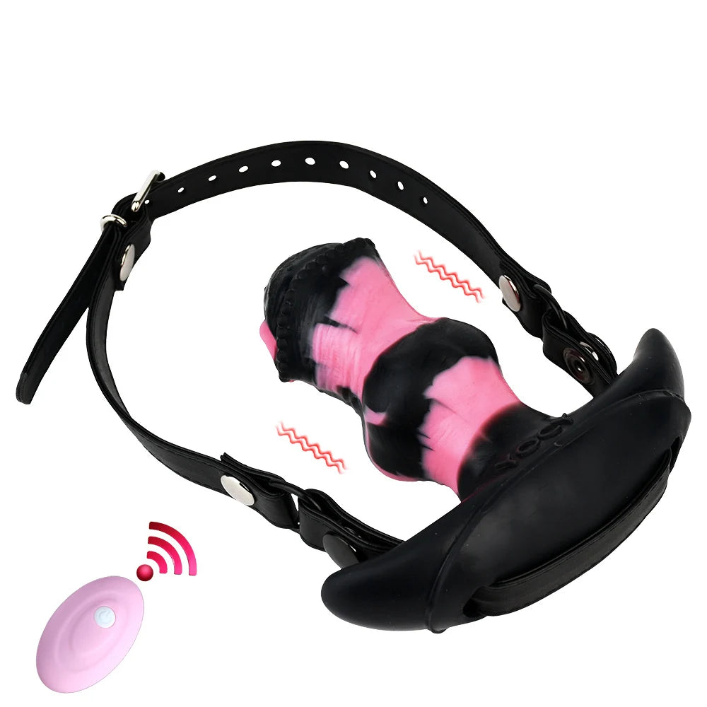 YOCY Mouth Gag Horse Dildo Adjustable Leather Strap on Sex Toy For Couple Game Bondage Muzzles
