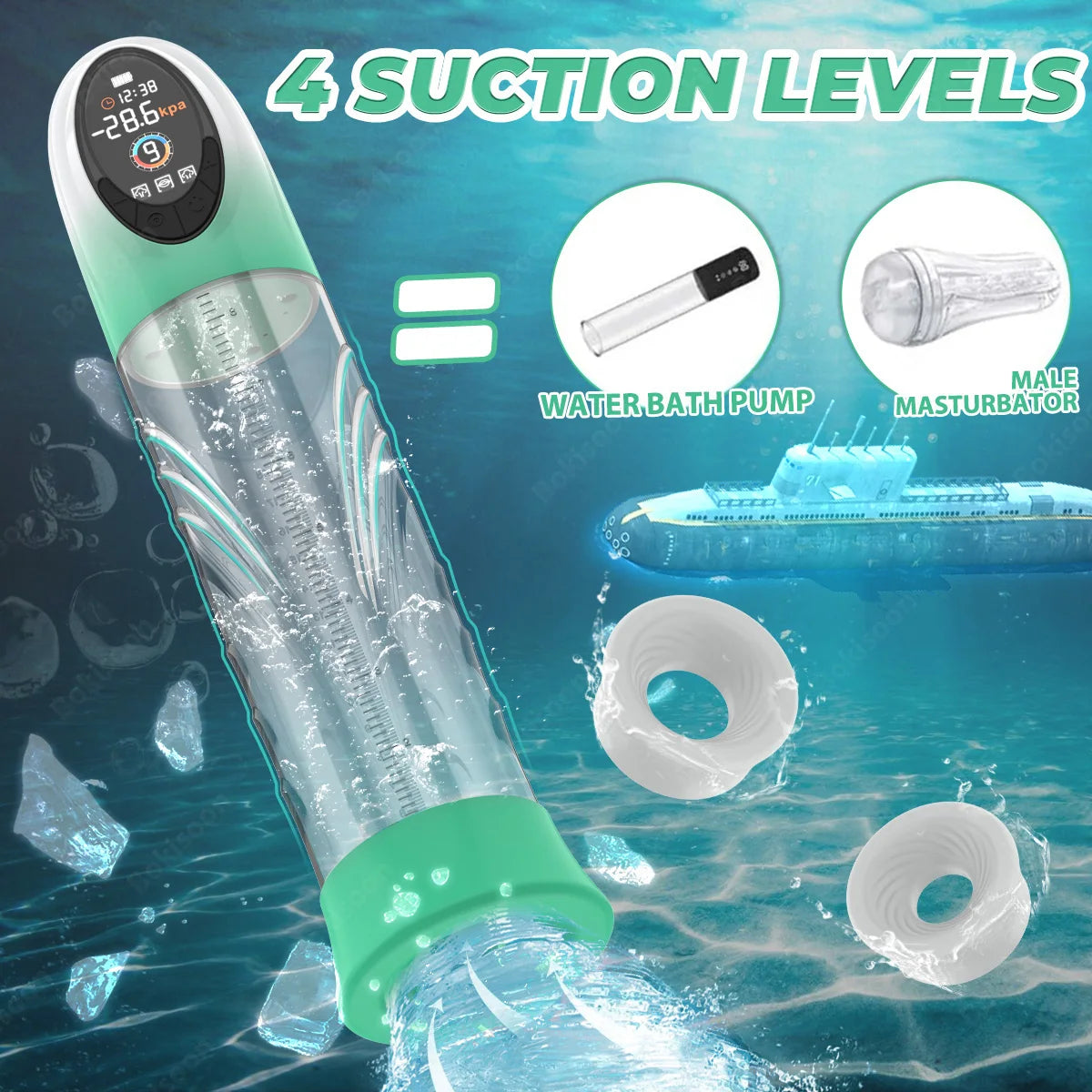 Penis Pump Male Sex Toys Electric Vacuum IPX7 Waterproof LCD Display 4 Pressure Levels 9 Suction Training Penis Extender Bigger