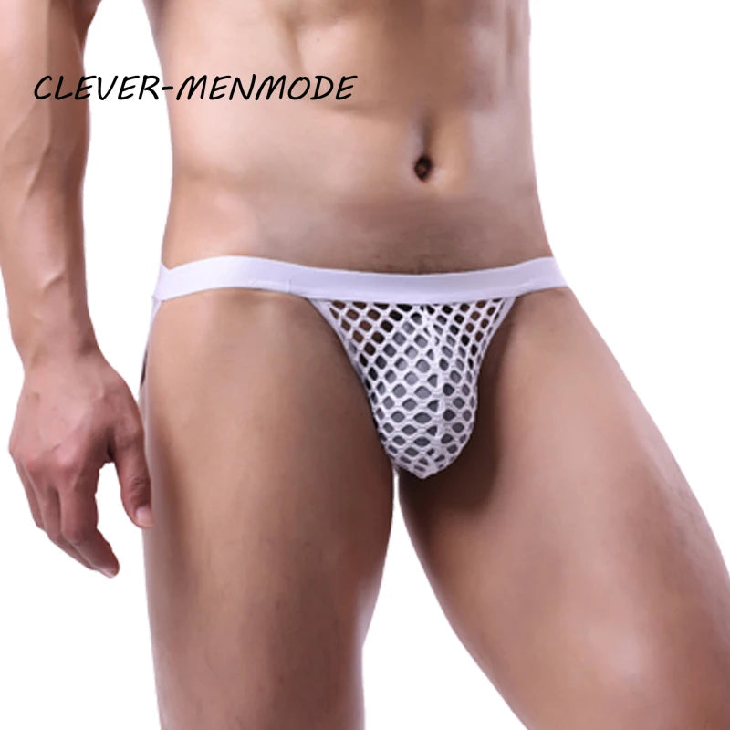 BDSM G-String T-Back Jockstrap Men Fashion Transparent Panties Sexy Fishnet Hip-Baring Thong Low Rise Mesh See-Through Lingerie