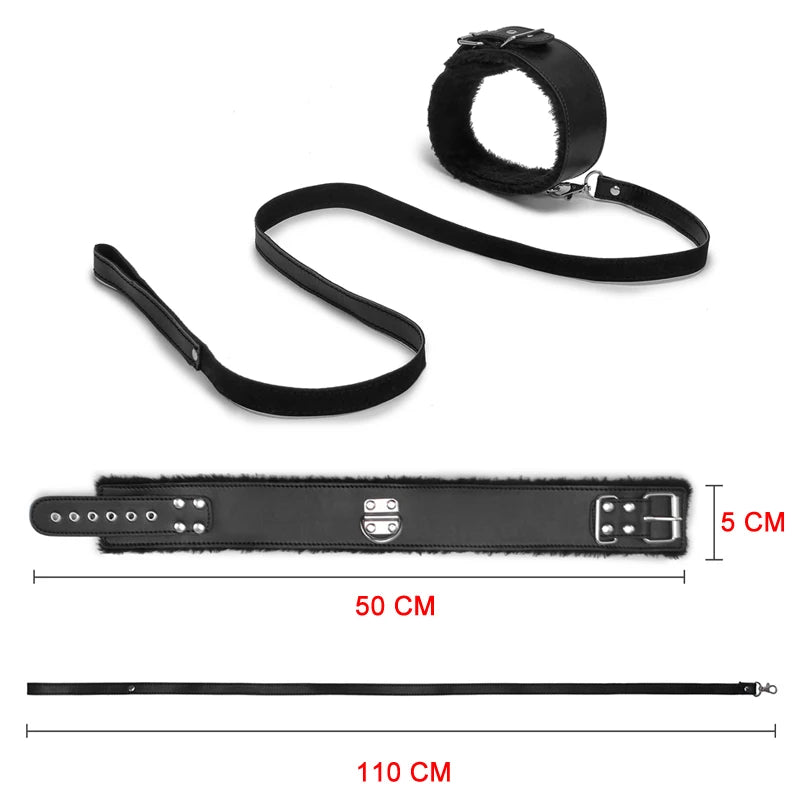 BDSM Collar Leather And Leash Plush Fetish Bondage Sex Necklace SM Toys Restraints Sex Toys For Adults Couples Games