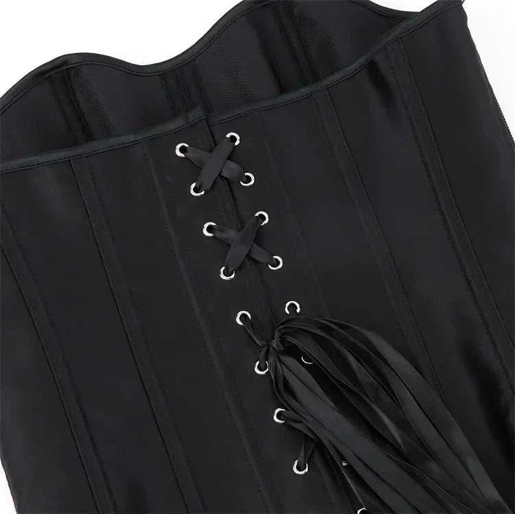 Corsets Bustiers for Women Overbust Corset Top Corselet Sexy Satin Lace up Zipper Corsetto Shaper Gothic Korsett Black