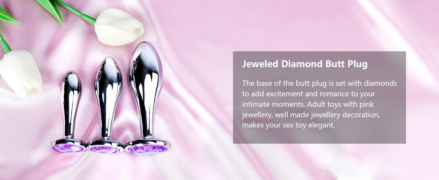 Anal Butt Plug 3Pcs Set Safety Metal Anal Butt Plug Sex Toys with Crystal Diamond Beginner Anal Toys for Adult Unisex Adult Toys