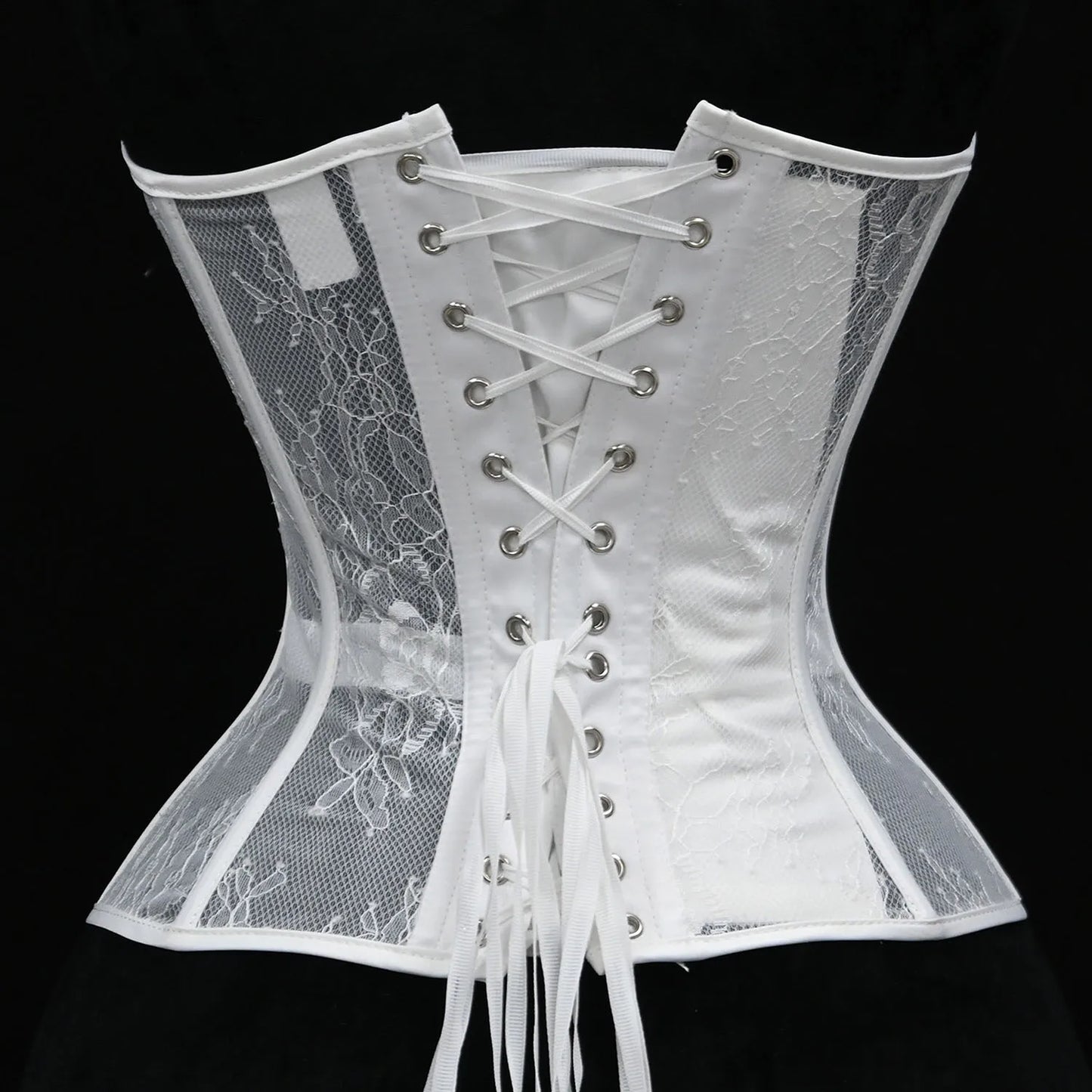 Steel Bone Korset Woman Hollow Out Strapless Lace Bra Bustier Top Mesh Women Lingerie Black White Biege Corset
