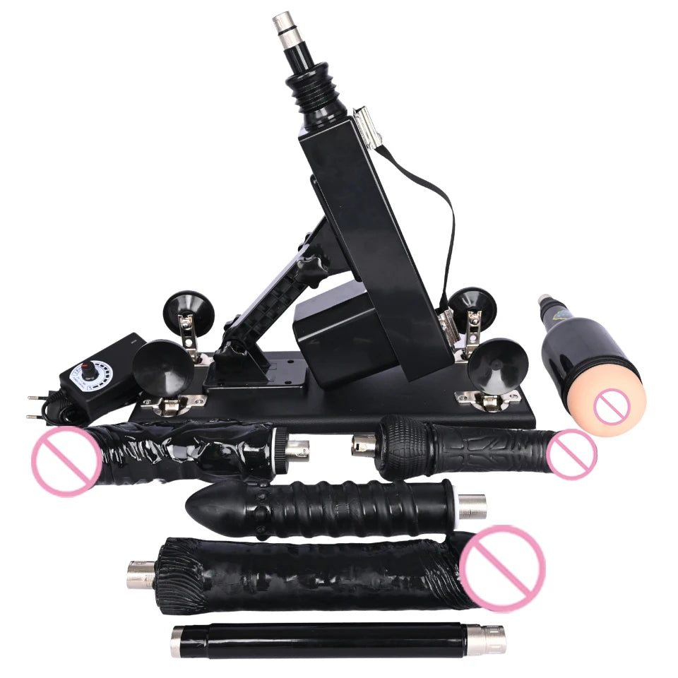 Sex Machine Female Masturbation Pumping Gun with Dildos，More Attachments ,Vibrator Adjustable Speed Love Machine for Couple