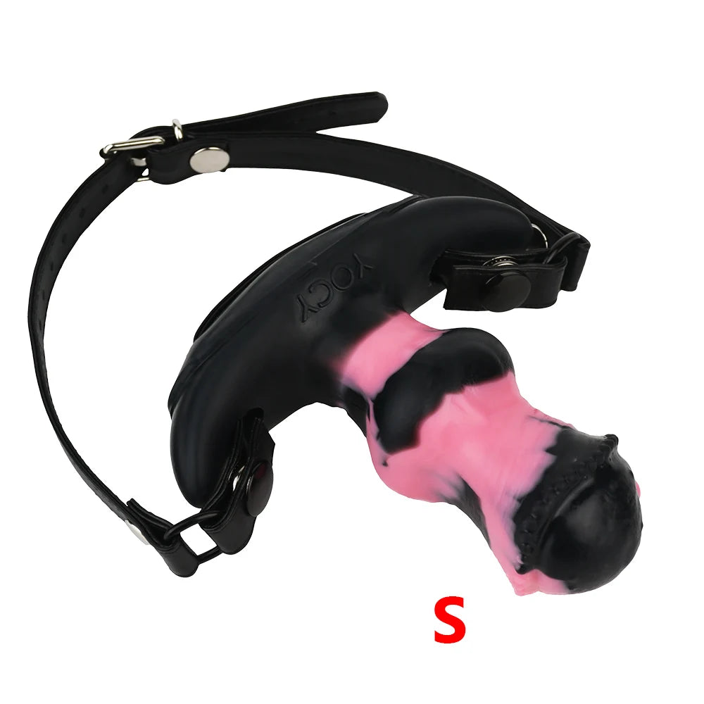 YOCY Mouth Gag Horse Dildo Adjustable Leather Strap on Sex Toy For Couple Game Bondage Muzzles
