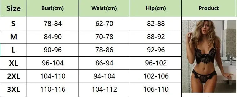 Lingerie Set Sexy Plus Size Hot Underwear Women Set Bra&Panty Thong Set Sexy Transparent Lingere Lace Black Open Intimates