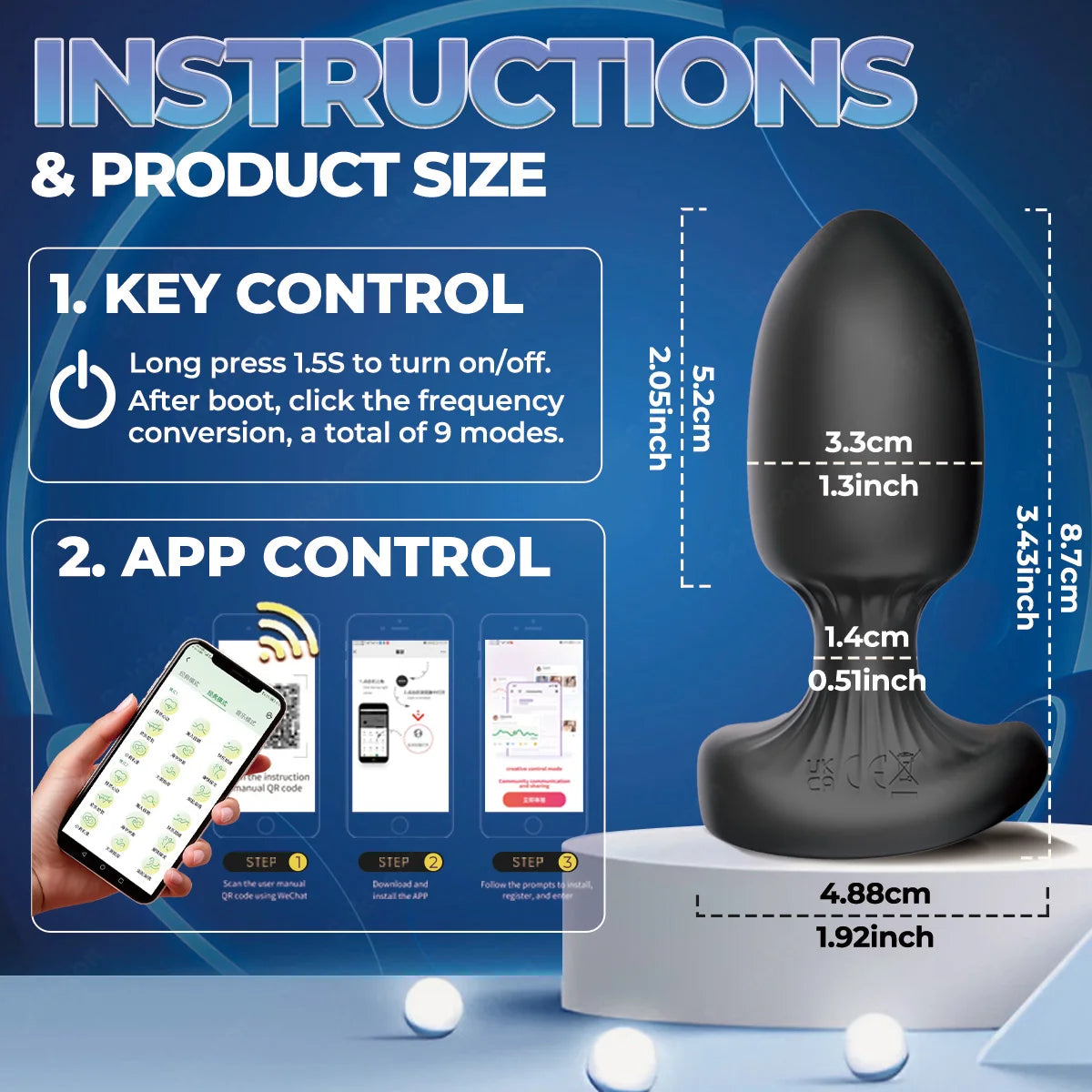 Anal Plug Sex Toys Vibrator APP Remote Control Prostate Massager with 9 Vibration Silicone Butt Plug Adult Sex Toys and Games