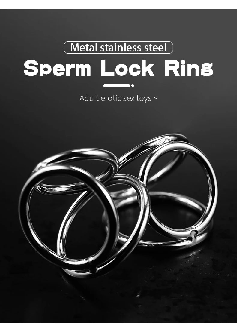 Male Penis Ring with tri-ring Metal Scrotal Restraints BDSM Cock Ring Urethral Ring Delay Ring Adult Sex Toy for Men