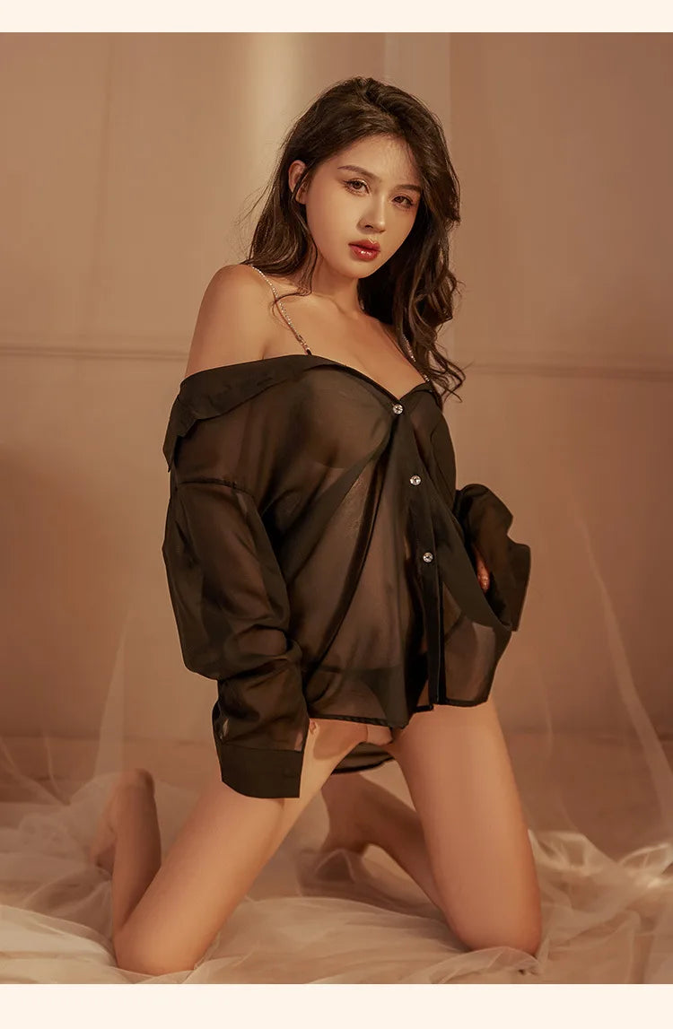 Lingeries Sexy Femme Secretariat White Shirt Large Transparent Office Girl Sexy Lingerie Erotic Woman Cosplay Role Play Outfit