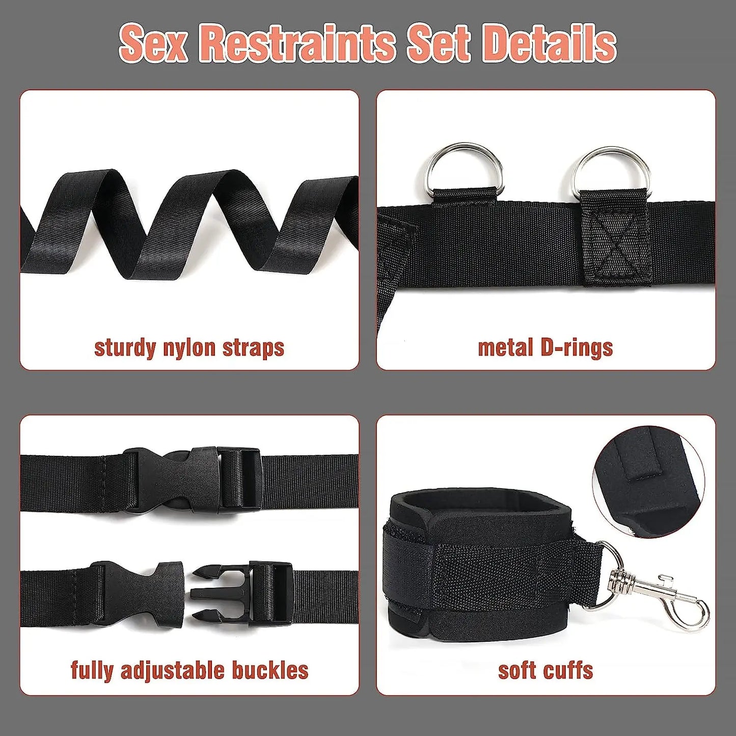 BDSM Bed Set Sex Toy Handcuffs for Couple Woman Adult Kit Supplies BDSM Restraints Bed Bondage Rope Sexual Handcuffs Sexy Game