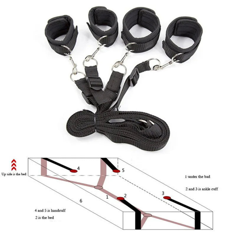 Restraint Set BDSM Bondage Handcuffs & Ankle Cuffs Slave On The Bed Open Leg Flirt Sex Toys For Women Couples Erotic Adult Game