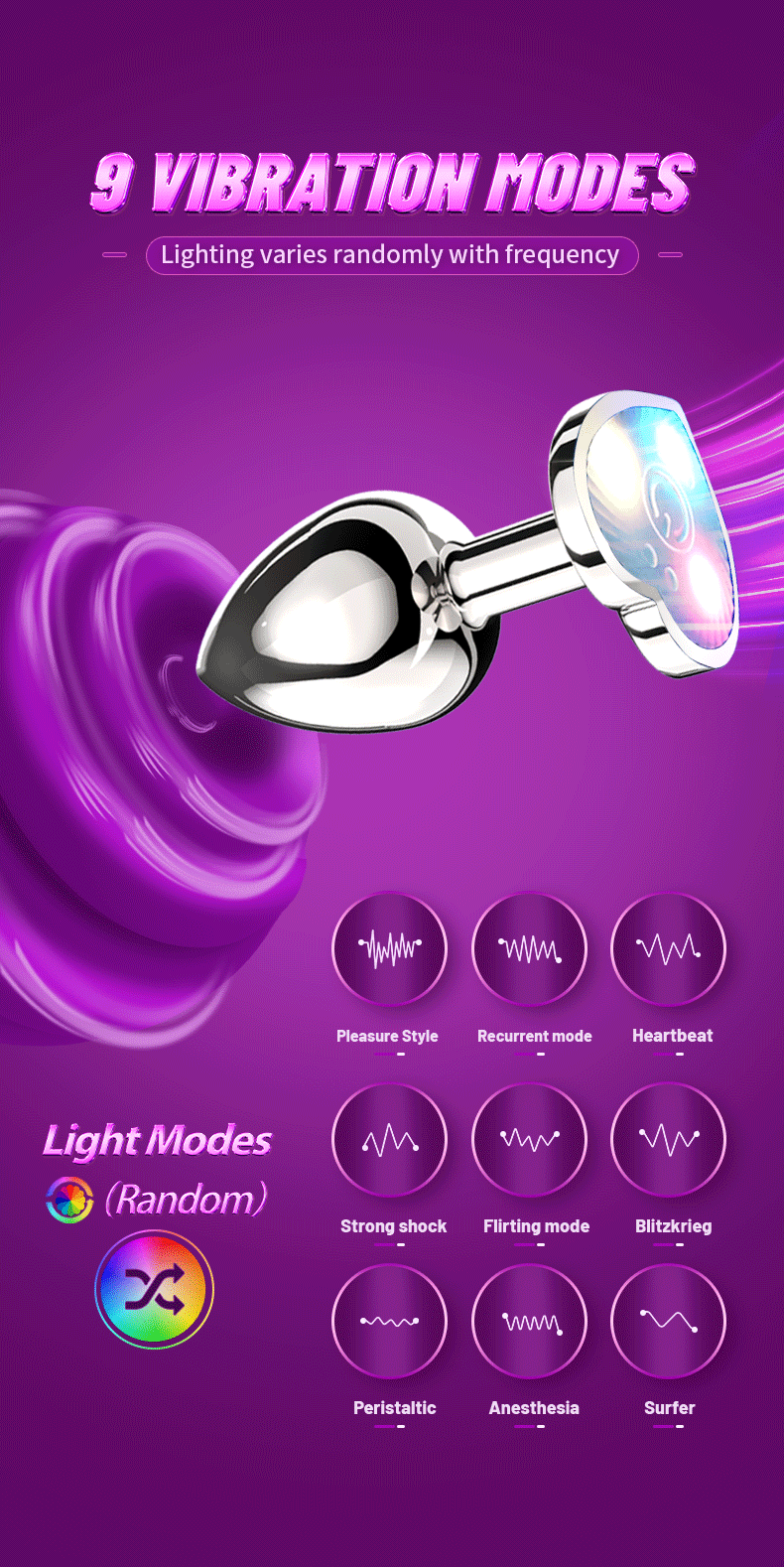 Vibrating Remote Heart-Shaped App Control Man and Woman Metal Anal Plug Adult Luminous Electric Anal Dildo Couple Intimate Toys