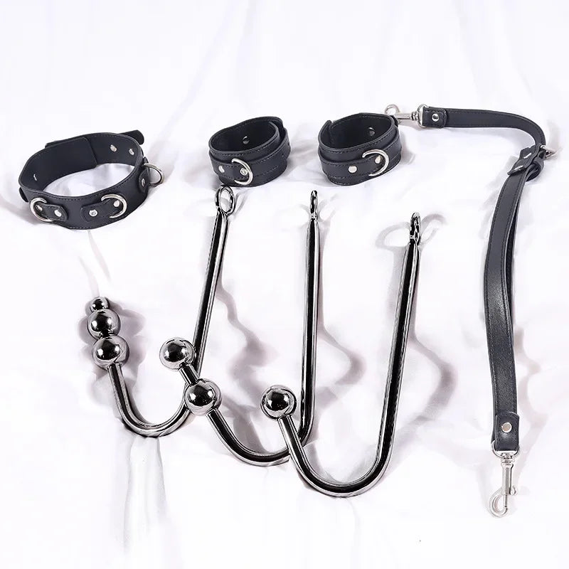 BDSM Sexual Couples Training Kit Metal Anal Hook Necklace Bondage Handcuffs Sex Toys for Women Sadomasochism Accessories