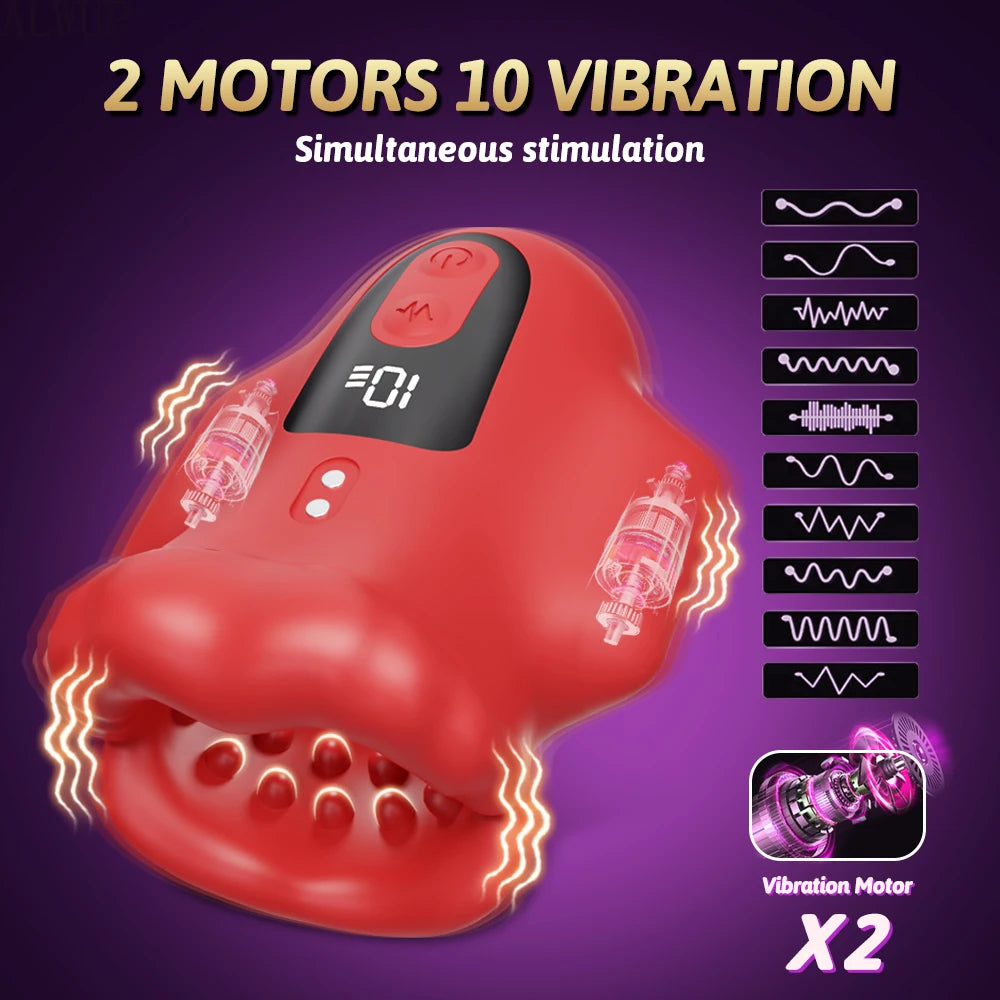 APP Mouth  Blowjob  Male  Stroker  Trainer  Adult  Toys for Prolong Endurance Pocket Pussy Vibrator Sex Toy Sex Machine for Men