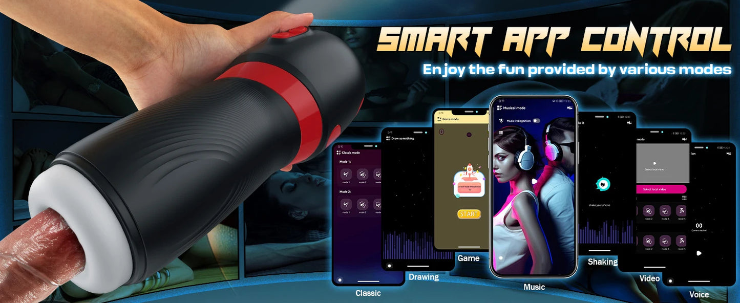 Automatic Telescoping Male Masturbator Cup Penis Pump Pocket Pussy with 9 in 1 Suction Vibrating Modes App Controll Sex Toy
