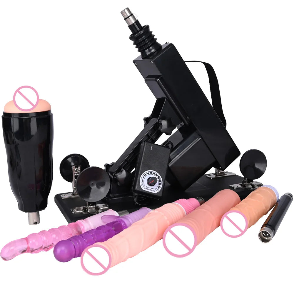 Sex Machine Female Masturbation Pumping Gun with Dildos，More Attachments ,Vibrator Adjustable Speed Love Machine for Couple