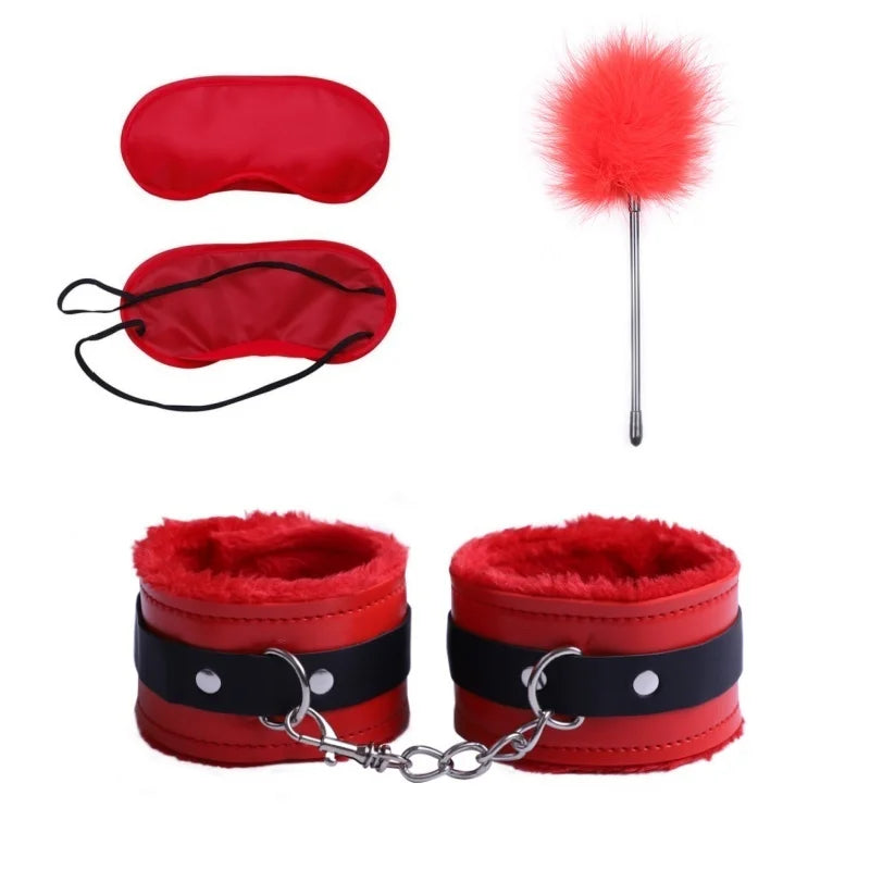 BDSM Set Sexy Leather Plush Erotic Handcuffs Flirt Feather Stick Bondage Kit Exotic Accessories Adult Games Sex Toys For Couples