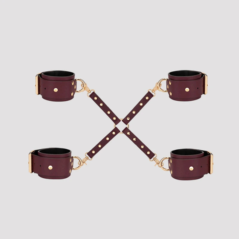 Thierry BDSM Bondage Restraint Kits Handcuffs Collar Wrist Ankle Thigh cuffs Waist Belt Cross Buckle Sex Toys For  Adult  Games