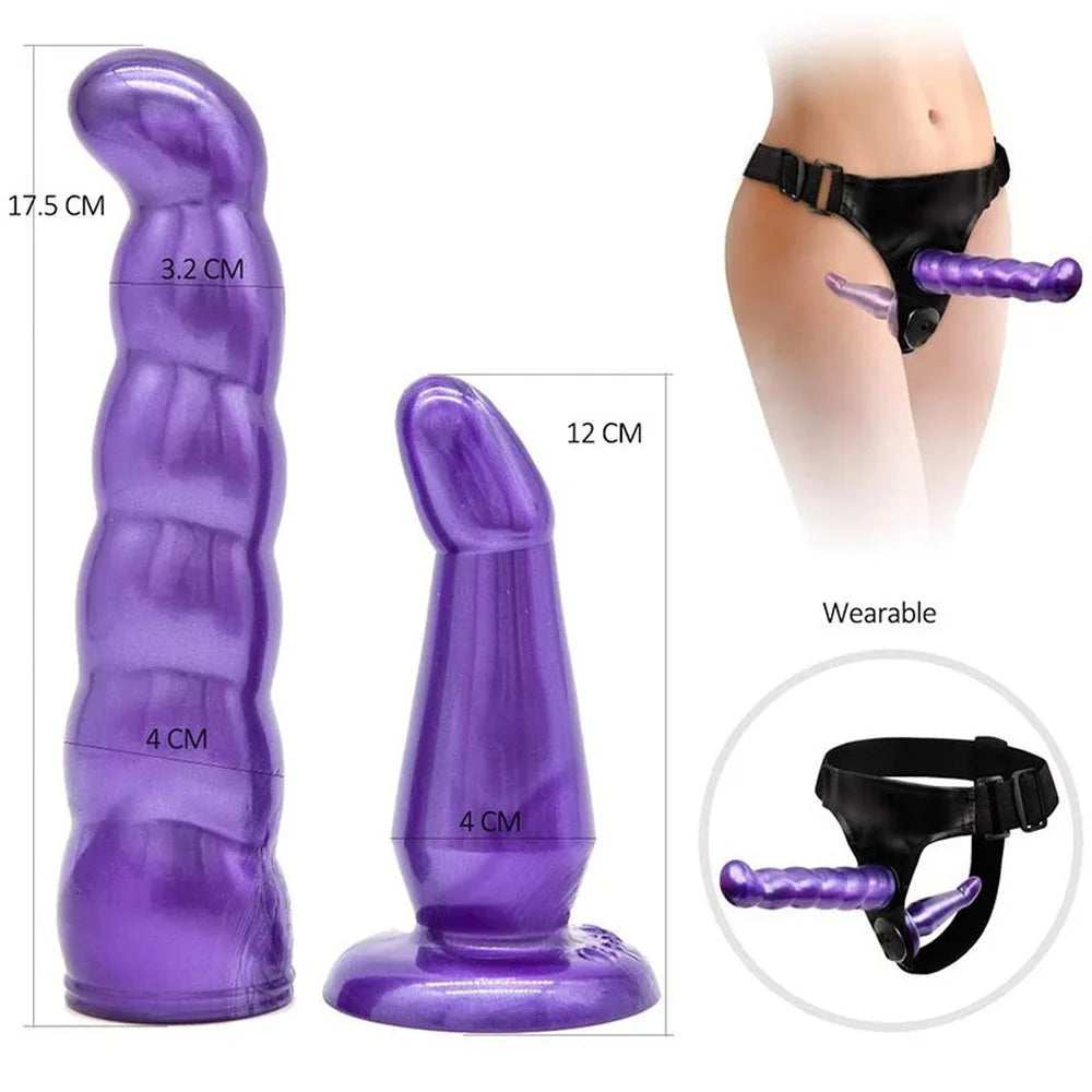Double Dildo Strapon Realistic Penis Wearable Harness Women's Dildo Lesbian Strap-on Dildo Adult Sex Toys For Couples Women Gay
