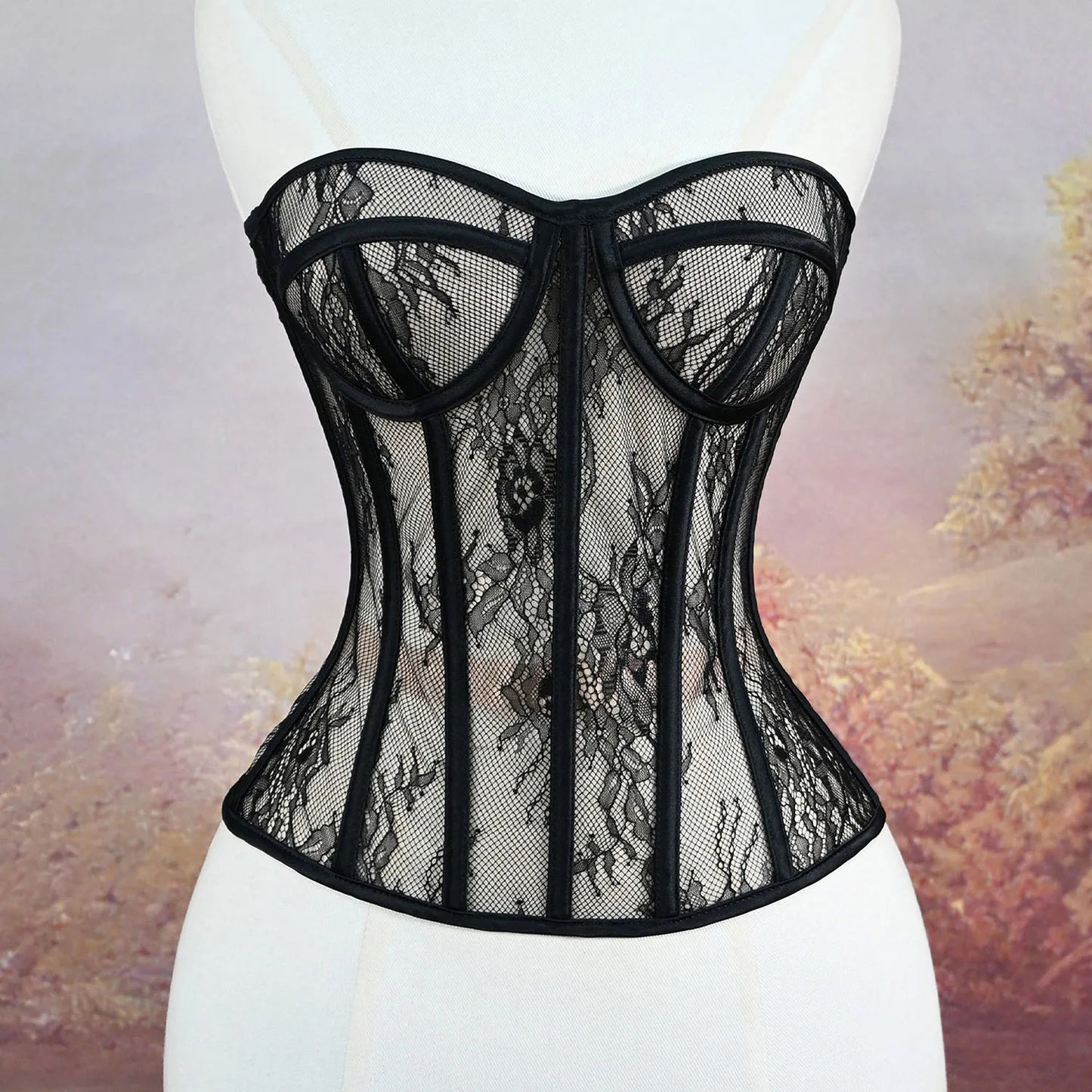 Steel Bone Korset Woman Hollow Out Strapless Lace Bra Bustier Top Mesh Women Lingerie Black White Biege Corset