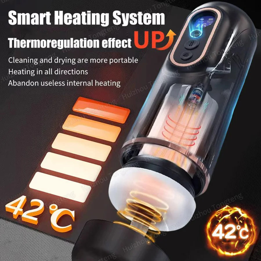 Male Masturbators Cup Penis Pump with Thrusting Sucking 3D Textured Sleeve Heating Blowjob Mens Sex Toy Pocket Pussy for Men