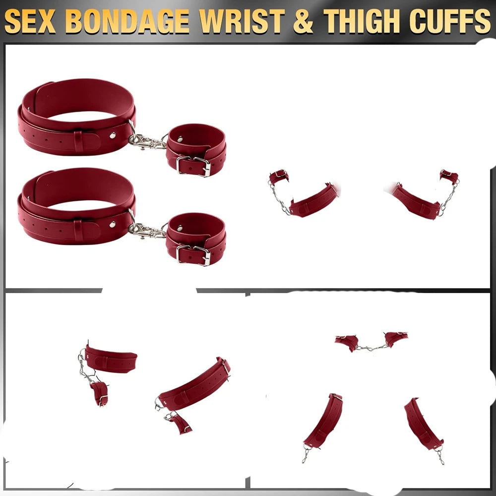 BDSM Body Restraint Neck Collar Handcuffs Bra Lift Up Leg Cuffs Sex Toy Set SM Slave Porn Games Erotic Bondage Gear Sex Product