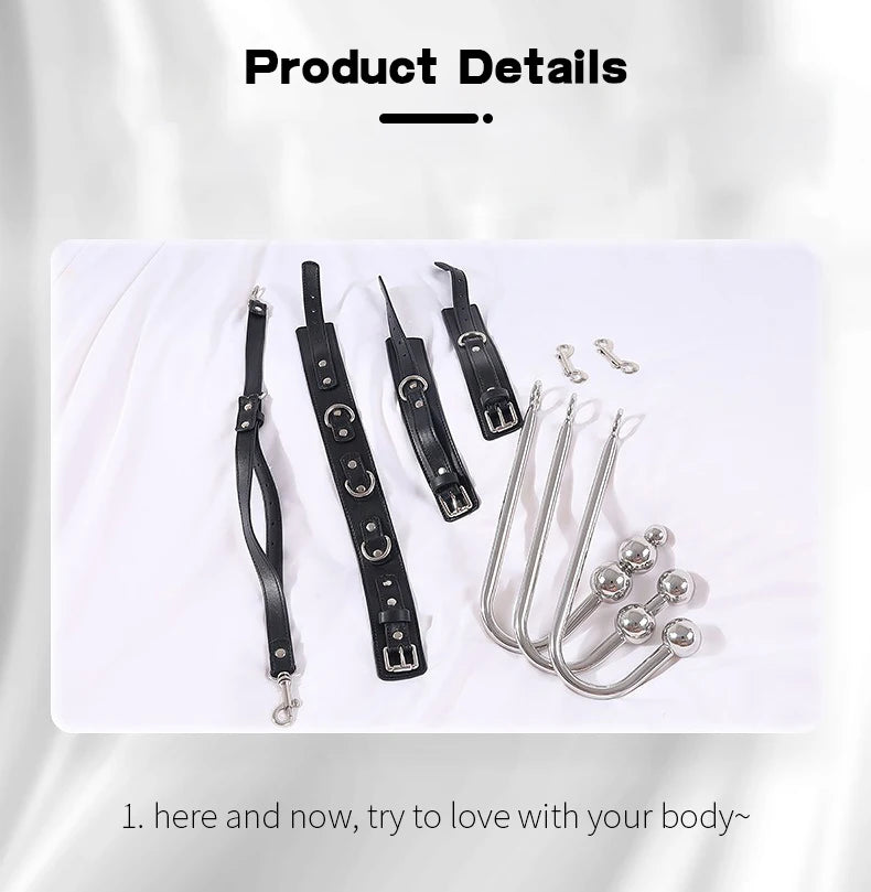 BDSM Sex Bondage Kit Restraints Bondage Restraints Metal Anal Hook Harness Necklace Bondage Handcuffs Adult Sex Toys Bondage Set