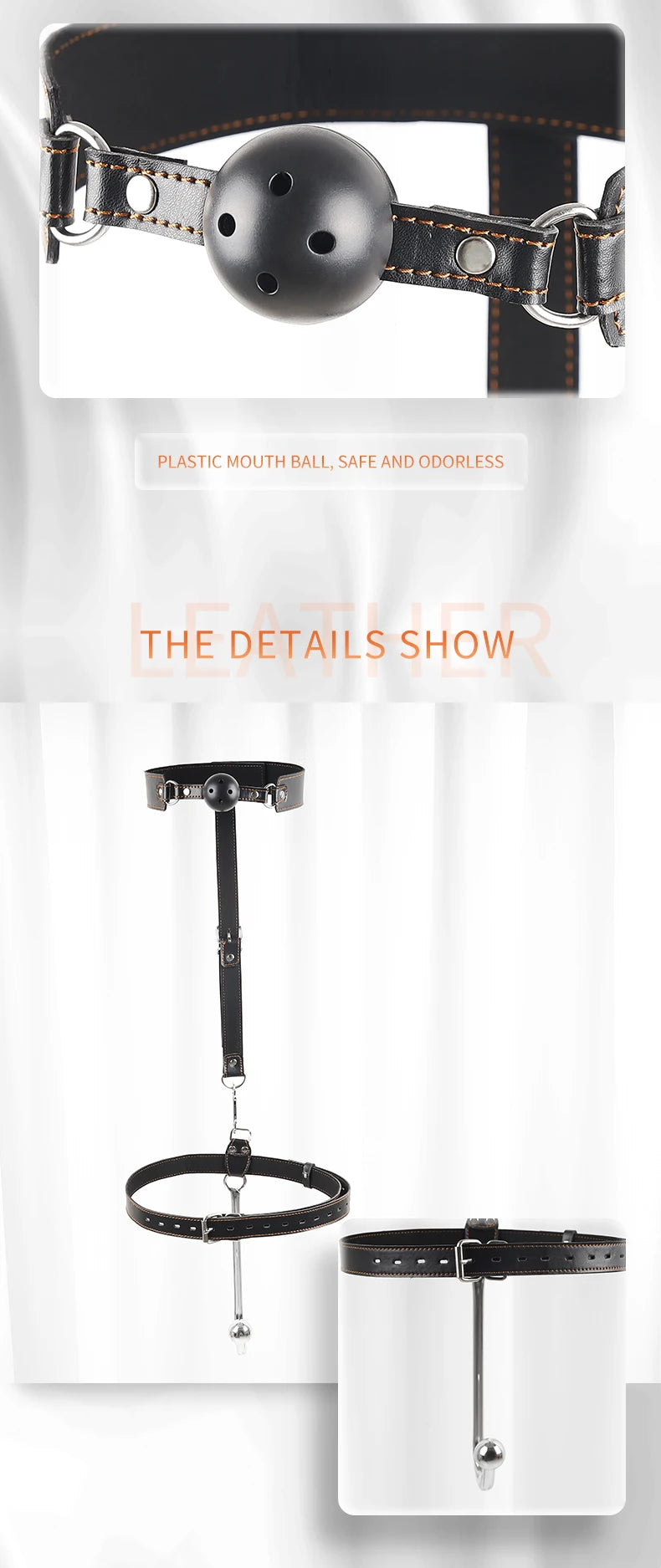 BDSM anal hook leather set, sex assist position, metal hook restraint, belt mouth plug handcuffs, adult sex toys