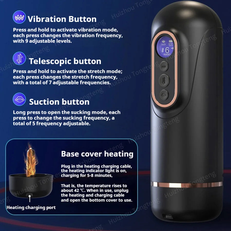 Male Masturbators Cup Penis Pump with Thrusting Sucking 3D Textured Sleeve Heating Blowjob Mens Sex Toy Pocket Pussy for Men