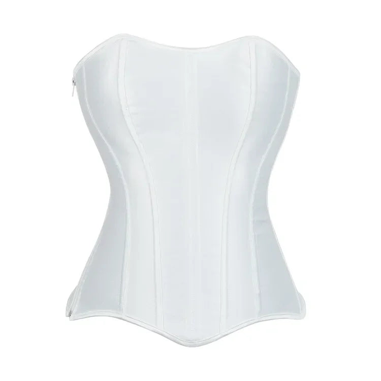 Corsets Bustiers for Women Overbust Corset Top Corselet Sexy Satin Lace up Zipper Corsetto Shaper Gothic Korsett Black