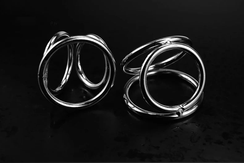 Male Penis Ring with tri-ring Metal Scrotal Restraints BDSM Cock Ring Urethral Ring Delay Ring Adult Sex Toy for Men